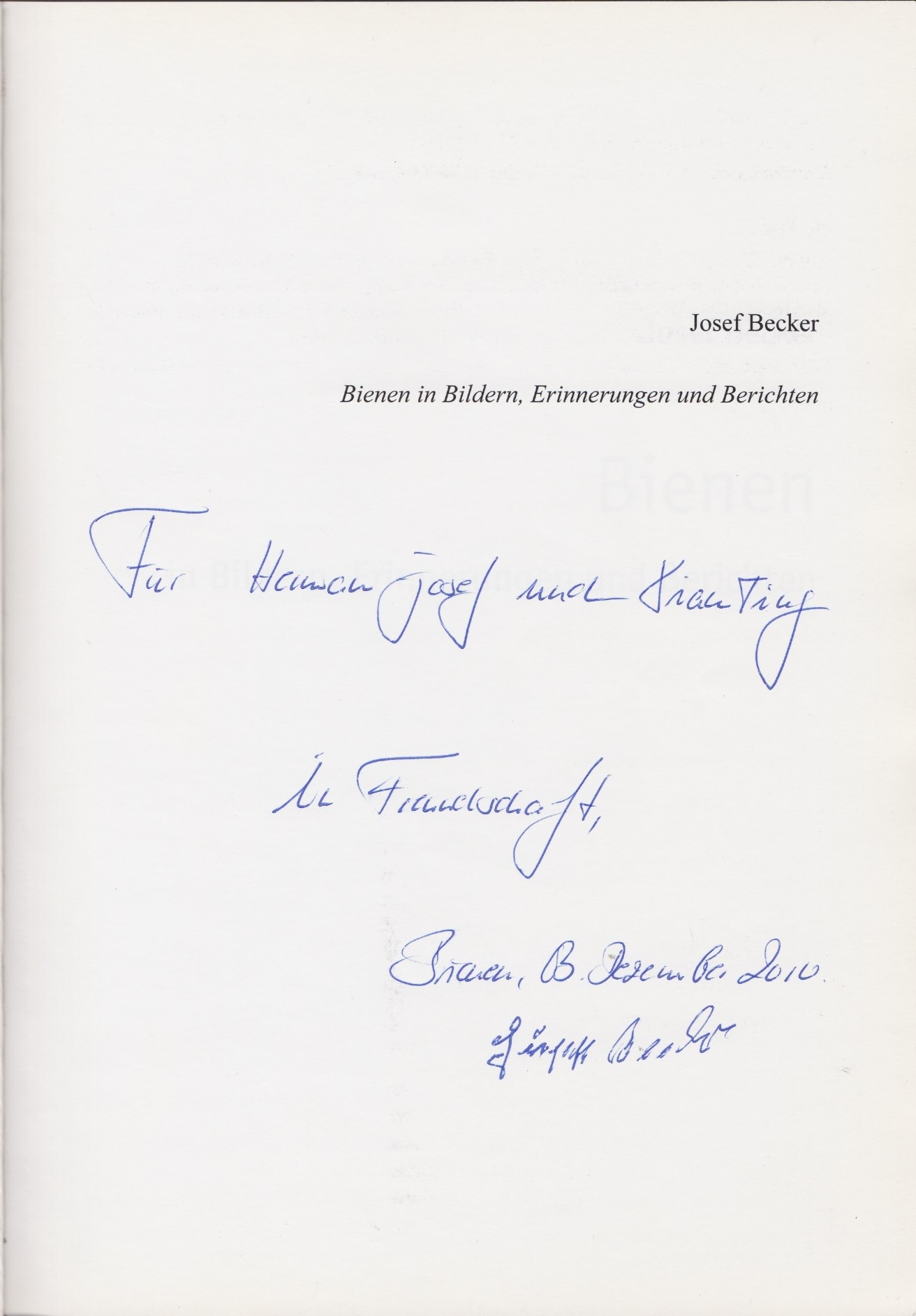 Josef Becker Buch 2 Bienen Erinnerungen